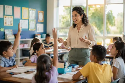 Teacher Leading Discussion in Bright Classroom
