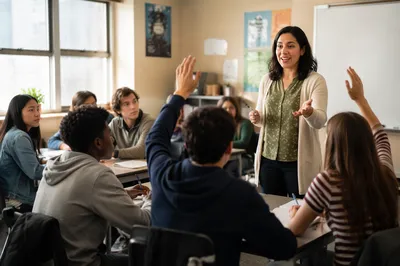 Teacher Leading Engaged High School Classroom