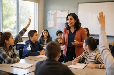 Teacher Leading Discussion in Bright Classroom