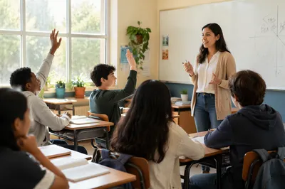 Teacher Leading Engaged Students in Classroom