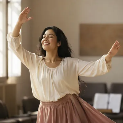 Joyful Woman Dancing in Soft Morning Light