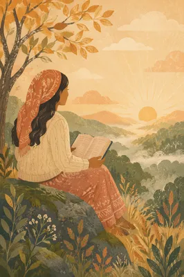 Hispanic Woman Reading Bible at Sunrise