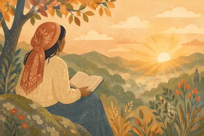 Hispanic Woman Reading Bible at Sunrise