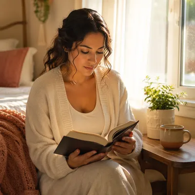 Woman Reading Bible by Morning Window
