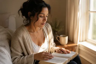 Hispanic Woman Reading by Morning Window