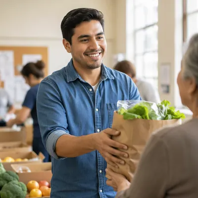 Young Man Volunteering at Food Drive