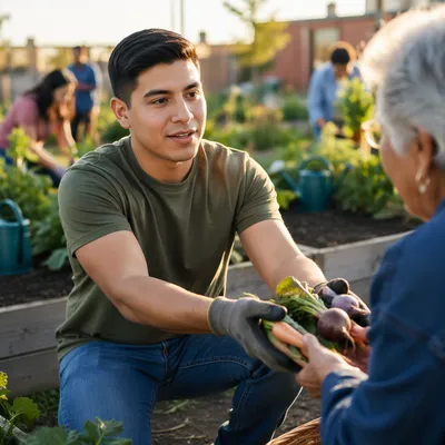 Young Man Volunteering in Community Garden