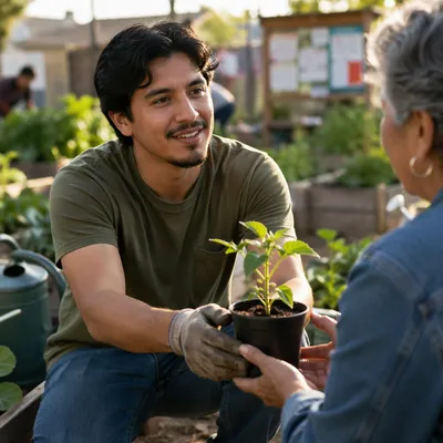 Young Man Volunteering in Community Garden