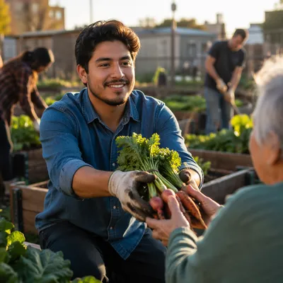 Young Man Volunteering in Community Garden