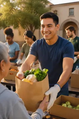 Young Man Volunteering at Food Table