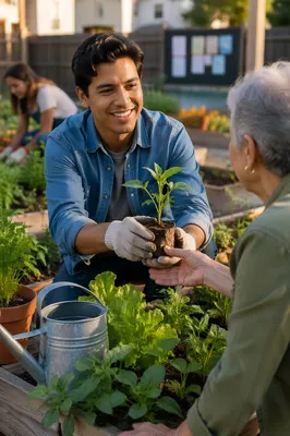 Young Man Volunteering in Community Garden