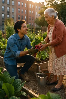 Young Man Volunteering in Community Garden