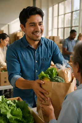 Young Man Volunteering at Food Drive