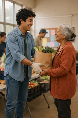 Young Volunteer Giving Food Donation Bag
