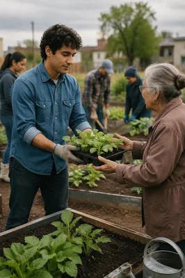 Young Man Volunteering in Community Garden