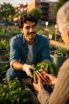 Young Man Volunteering in Community Garden