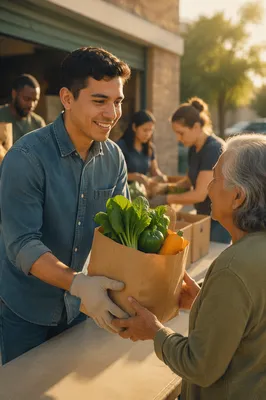 Young Volunteer Helping Elderly Woman Outdoors