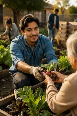 Young Man Volunteering in Community Garden