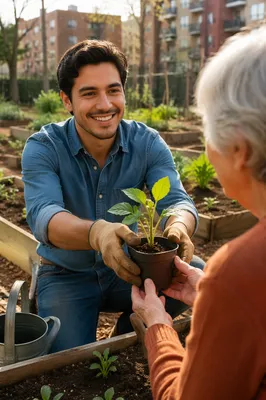 Young Man Volunteering in Community Garden