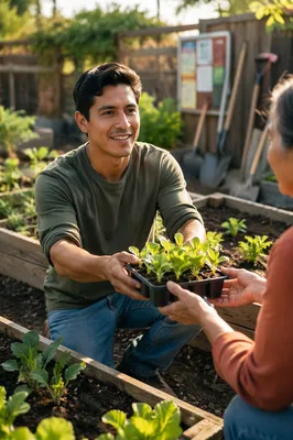 Young Man Volunteering in Community Garden
