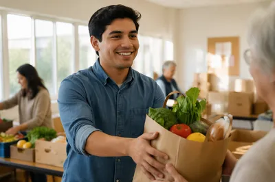 Young Man Volunteering at Food Drive
