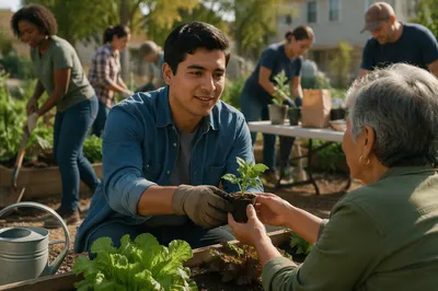 Young Man Volunteering in Community Garden