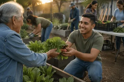 Young Man Helping at Community Garden