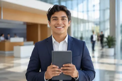 Young Professional in Modern Office Lobby