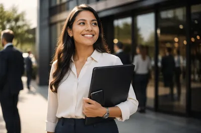 Young Professional Outside Modern Office Building