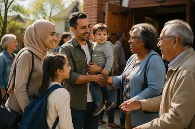 Family Welcomed Outside Neighborhood Church
