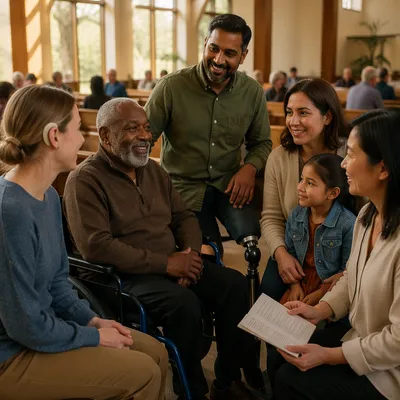 Diverse Congregation in Sunlit Modern Chapel