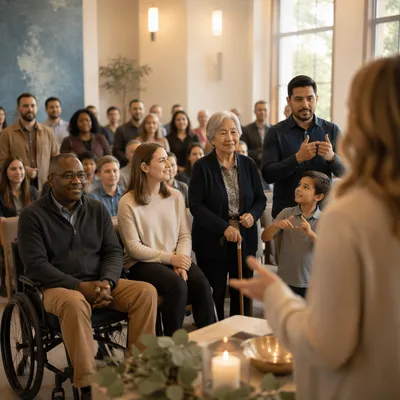 Inclusive Community Gathering in Sunlit Hall
