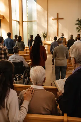Inclusive Congregation in Bright Church Interior