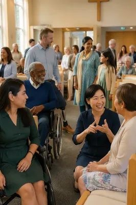 Inclusive Church Gathering in Bright Sanctuary