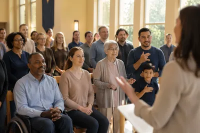 Inclusive Community Gathering in Sunlit Hall