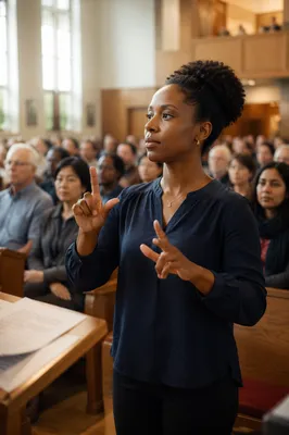Sign Language Interpreter in Bright Worship Hall