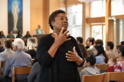 Sign Language Interpreter in Bright Worship Hall