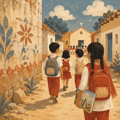 Indian Children Walking to Sunday School