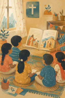 Indian Children Listening to Bible Stories