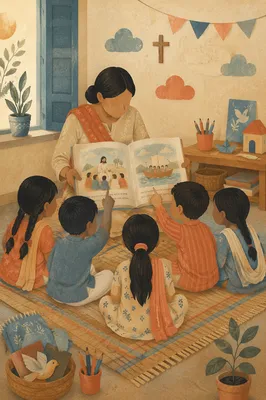 Indian Children Listening to Bible Stories