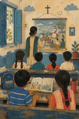 Indian Children in Sunday School Classroom