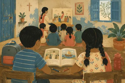 Indian Children in Sunday School Classroom