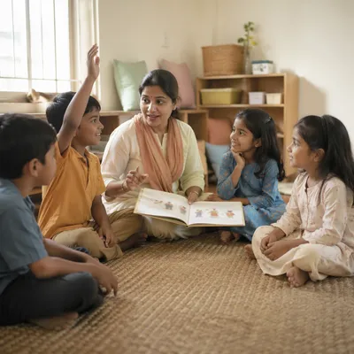 Indian Children Listening to Bible Story