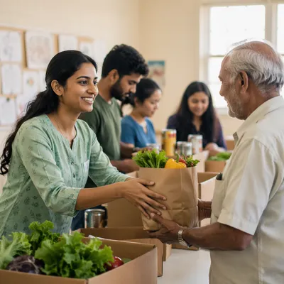 Young Woman Serving Produce to Elderly Man