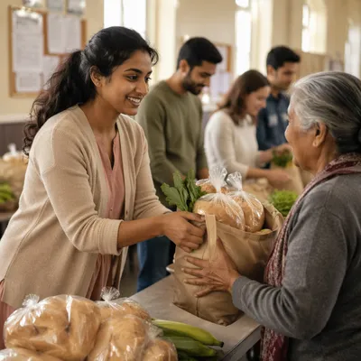 Young Woman Distributing Food Donations Indoors