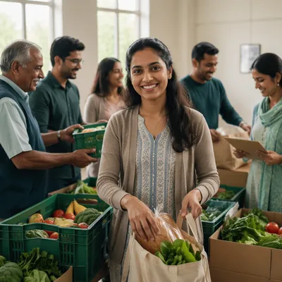 Volunteers Packing Food at Aid Center