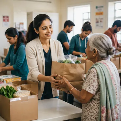 Woman Volunteering at Community Kitchen Table