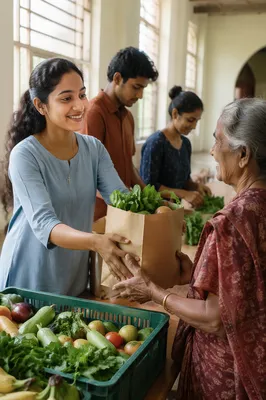 Young Woman Volunteering at Food Distribution