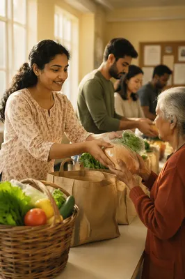 Young Woman Distributing Food Donations Indoors