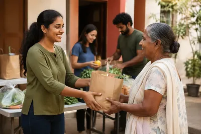 Young Woman Volunteering at Community Courtyard